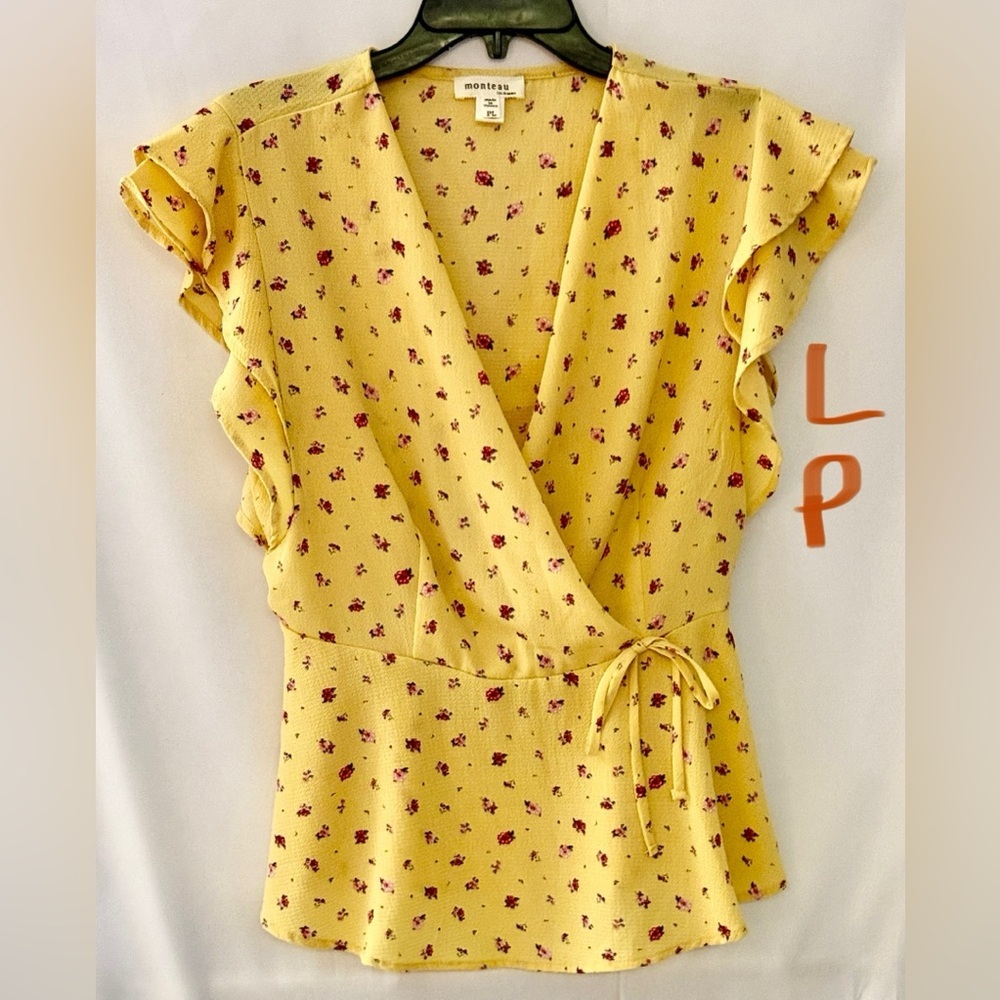 Monteau Yellow Floral Ruffle Blouse